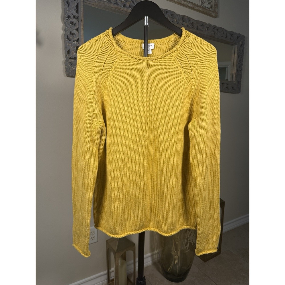 J Crew Sweater Womens M NWT Mustard Yellow 100% Cotton Raglan Knit Pullover